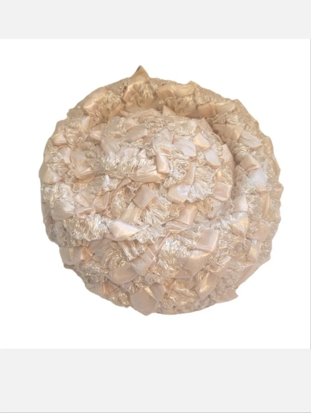 Vintage Pill Box Hat Champagne Ivory Lace & Satin Ranleigh Brand Size Medium - Picture 6 of 11